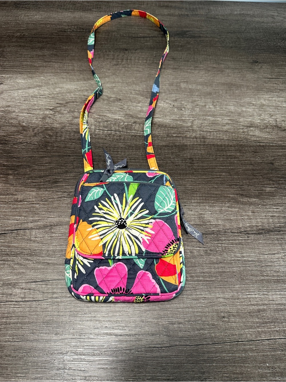 Vera Bradley Floral Quilted Crossbody Bag Small Zip Magnetic Orange Lining